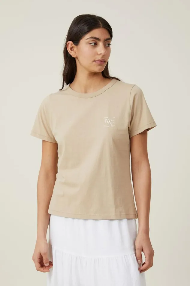 Women Tops Cotton On The 91 Classic Graphic Organic Tee Twemid Taupe