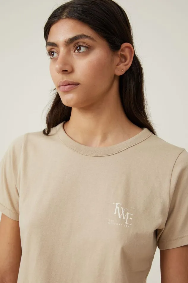 Women Tops Cotton On The 91 Classic Graphic Organic Tee Twemid Taupe