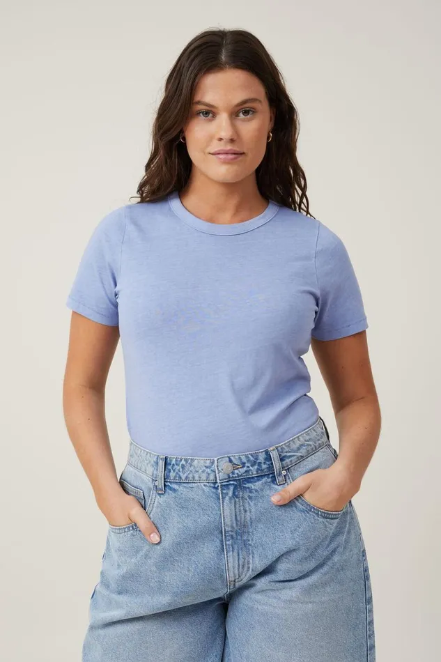 Women Tops Cotton On The Classic Organic Tee Washed Frosted Blue