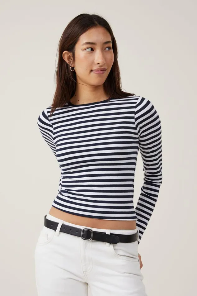 Women Tops Cotton On The One Basic Crew Neck Long Sleeve Top Cara Stripe Whiteink Navy Women Tops Cotton On The One Basic Crew Neck Long Sleeve Top Cara Stripe Whiteink Navy