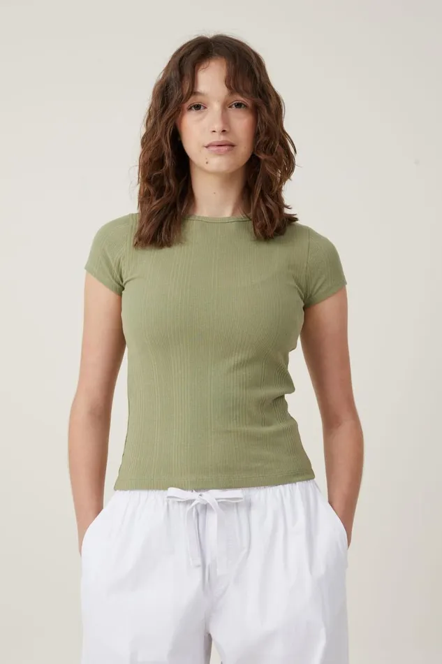 Women Tops Cotton On The One Organic Variegated Rib Crew Short Sleeve T Cool Khaki Women Tops Cotton On The One Organic Variegated Rib Crew Short Sleeve T Cool Khaki