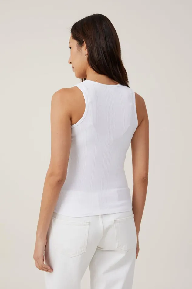 Women Tops Cotton On The One Organic Variegated Rib High Neck Tank White