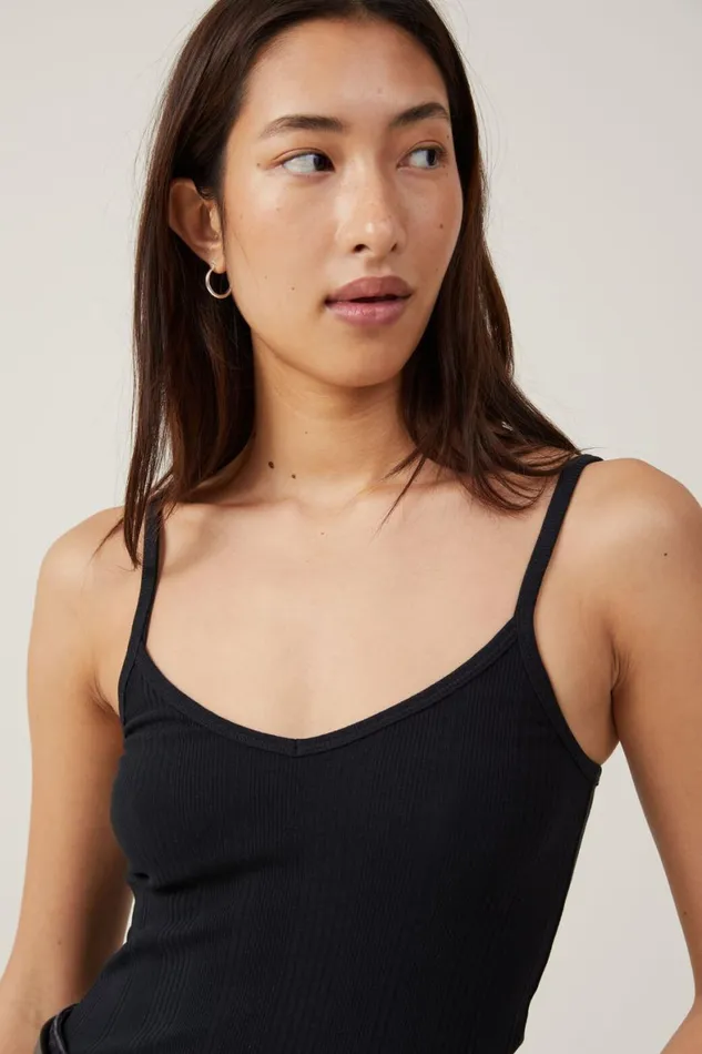 Women Tops Cotton On The One Organic Variegated Rib V Neck Cami Black