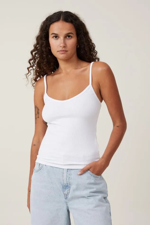 Women Tops Cotton On The One Organic Variegated Rib V Neck Cami White