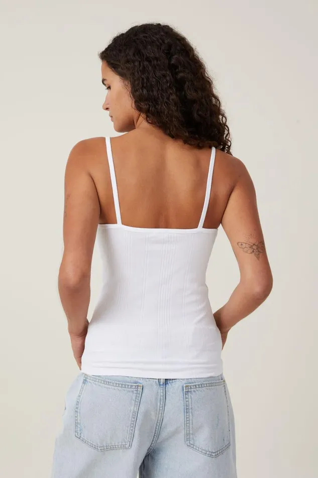 Women Tops Cotton On The One Organic Variegated Rib V Neck Cami White
