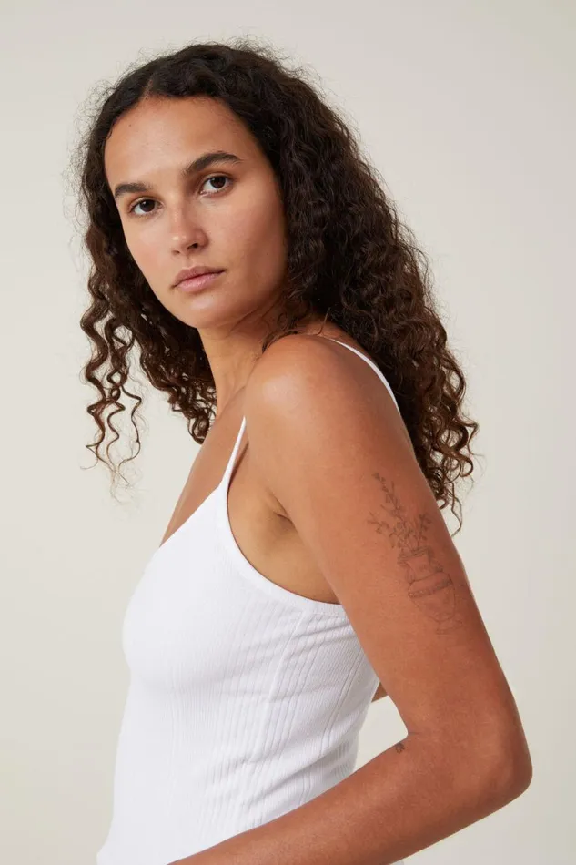 Women Tops Cotton On The One Organic Variegated Rib V Neck Cami White
