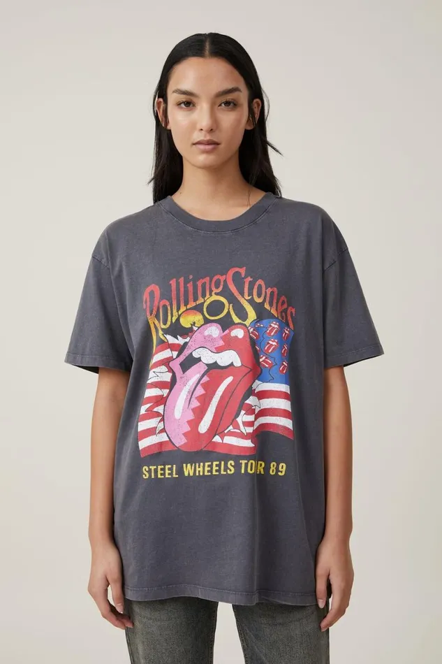 Women Tops Cotton On The Oversized Graphic License Tee Lcn Br Rolling Stones Steel Wheels 89forged Women Tops Cotton On The Oversized Graphic License Tee Lcn Br Rolling Stones Steel Wheels 89forged