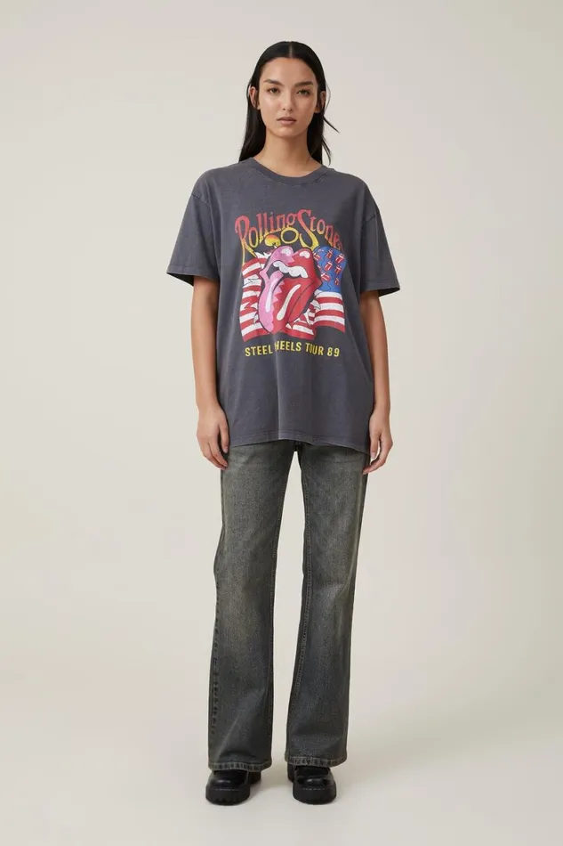 Women Tops Cotton On The Oversized Graphic License Tee Lcn Br Rolling Stones Steel Wheels 89forged