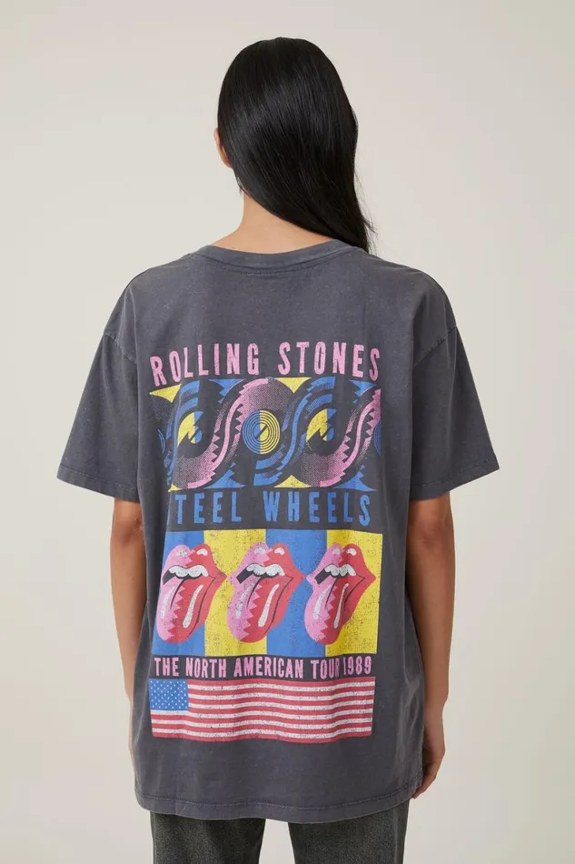 Women Tops Cotton On The Oversized Graphic License Tee Lcn Br Rolling Stones Steel Wheels 89forged
