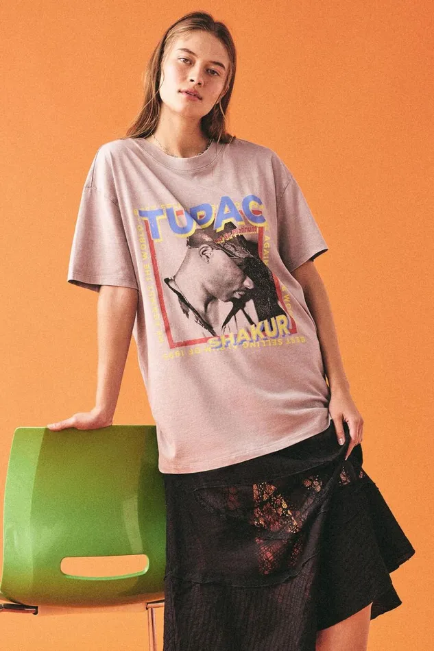 Women Tops Cotton On The Oversized Hip Hop Tee Lcn Br Tupac Shakur Thunder Grey Women Tops Cotton On The Oversized Hip Hop Tee Lcn Br Tupac Shakur Thunder Grey