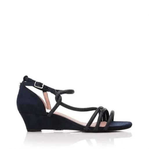 Yazmina Navy Alcantara Women Moda In Pelle Wedge Sandals