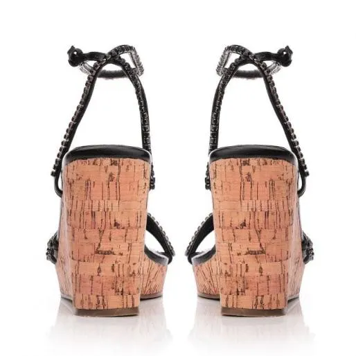 Yelena Black Porvair Women Moda In Pelle Wedge Sandals Yelena Black Porvair Women Moda In Pelle Wedge Sandals